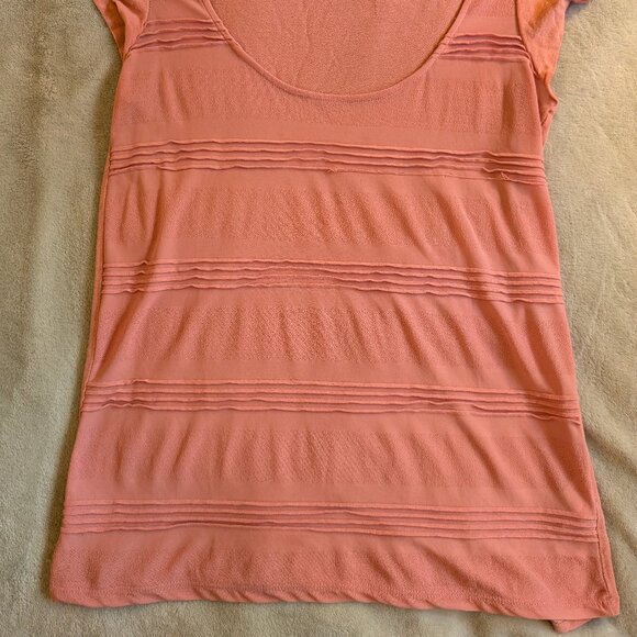 WOMEN'S ZARA SHIRT M Medium Coral Pink Orange Stripes Horizontal Tee T Scoop W8D - Picture 5 of 5